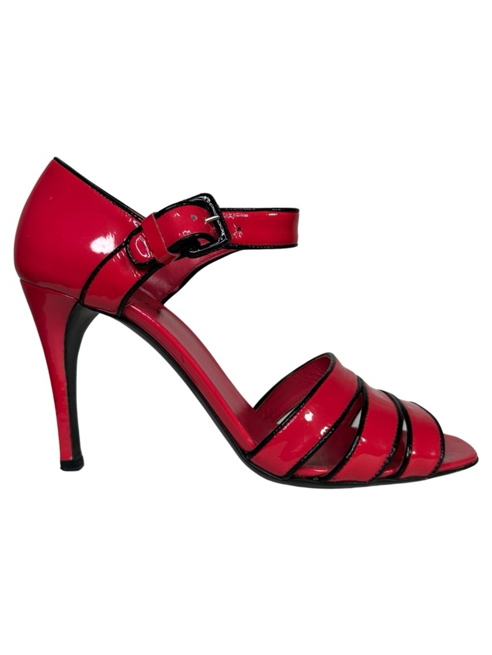 PRADA patent leather hot pink black trim RARE sandals shoes heels sz 37.5